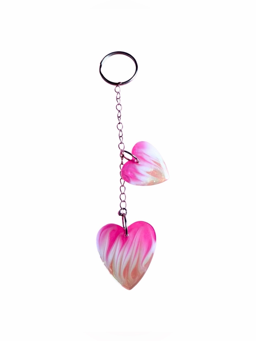 Pink Heart Flow Vein Keychain - Double Heart Charm